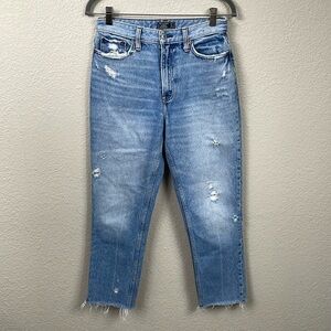 Abercrombie & Fitch A&F Mom Jean Light Wash Distressed Raw Hem Ankle Sz 27 4